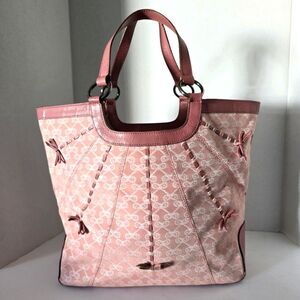 Anya Hindmarch Pink Bow Canvas and Leather Tote Bag